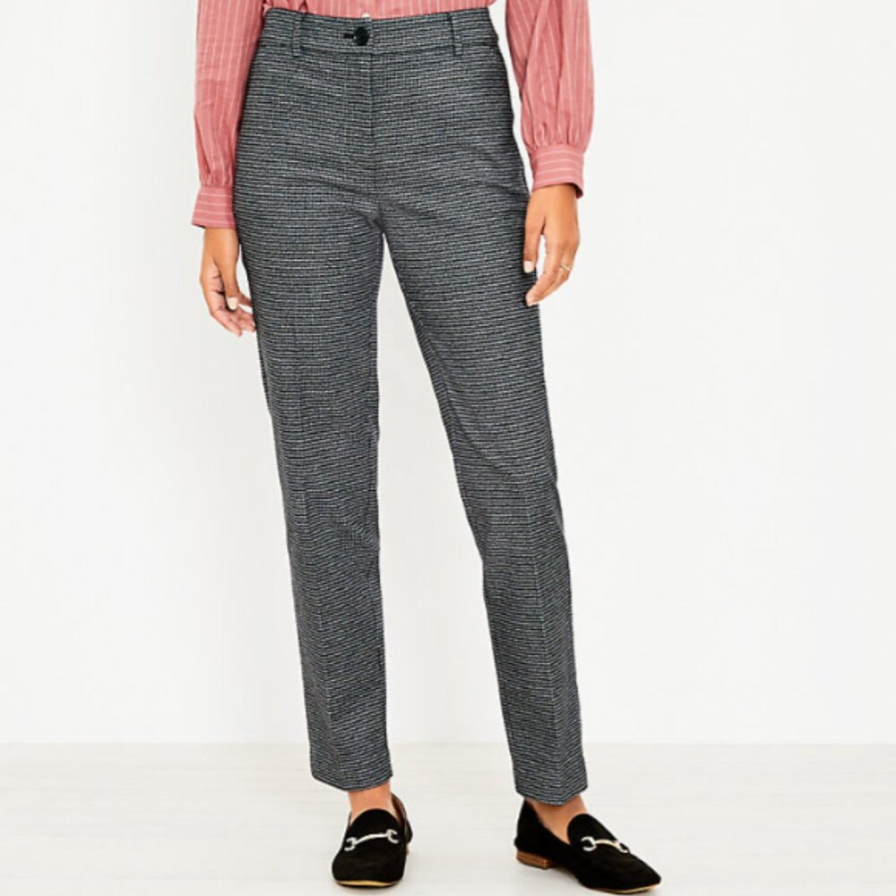 Loft Curvy Straight Pants in Houndstooth Sz 2 Black and White NWT